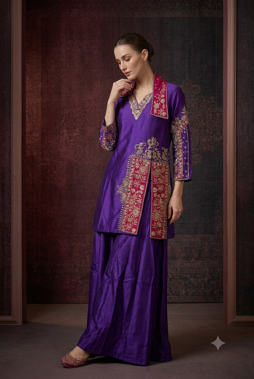 The Royal Violet & Magenta Split-Collared Kurta Set