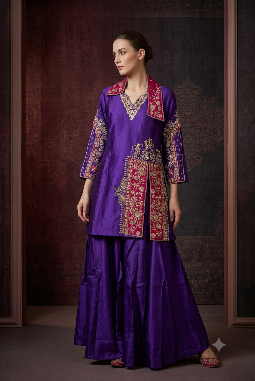 The Royal Violet & Magenta Split-Collared Kurta Set