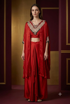 The Scarlet Rust Embellished Cape Set