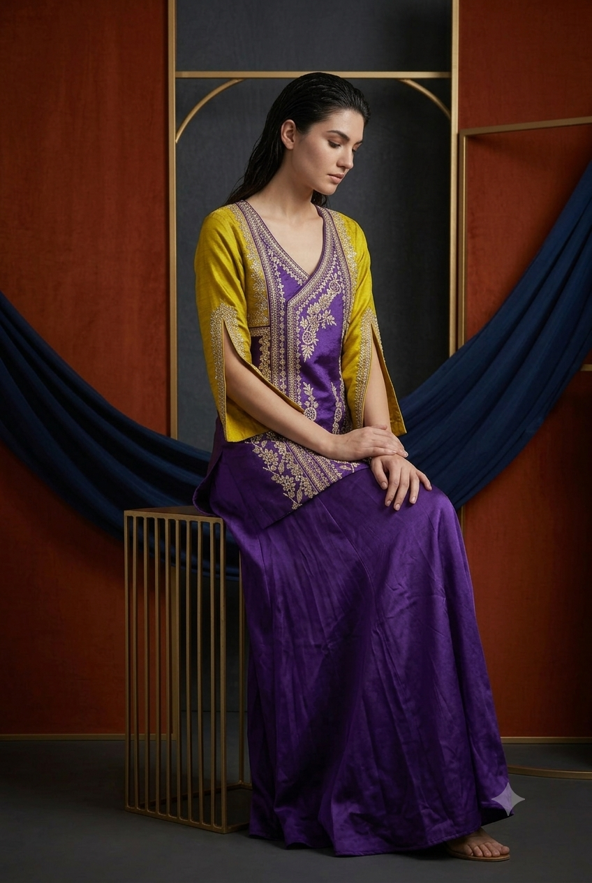 The Royal Violet & Olive Angrakha Set