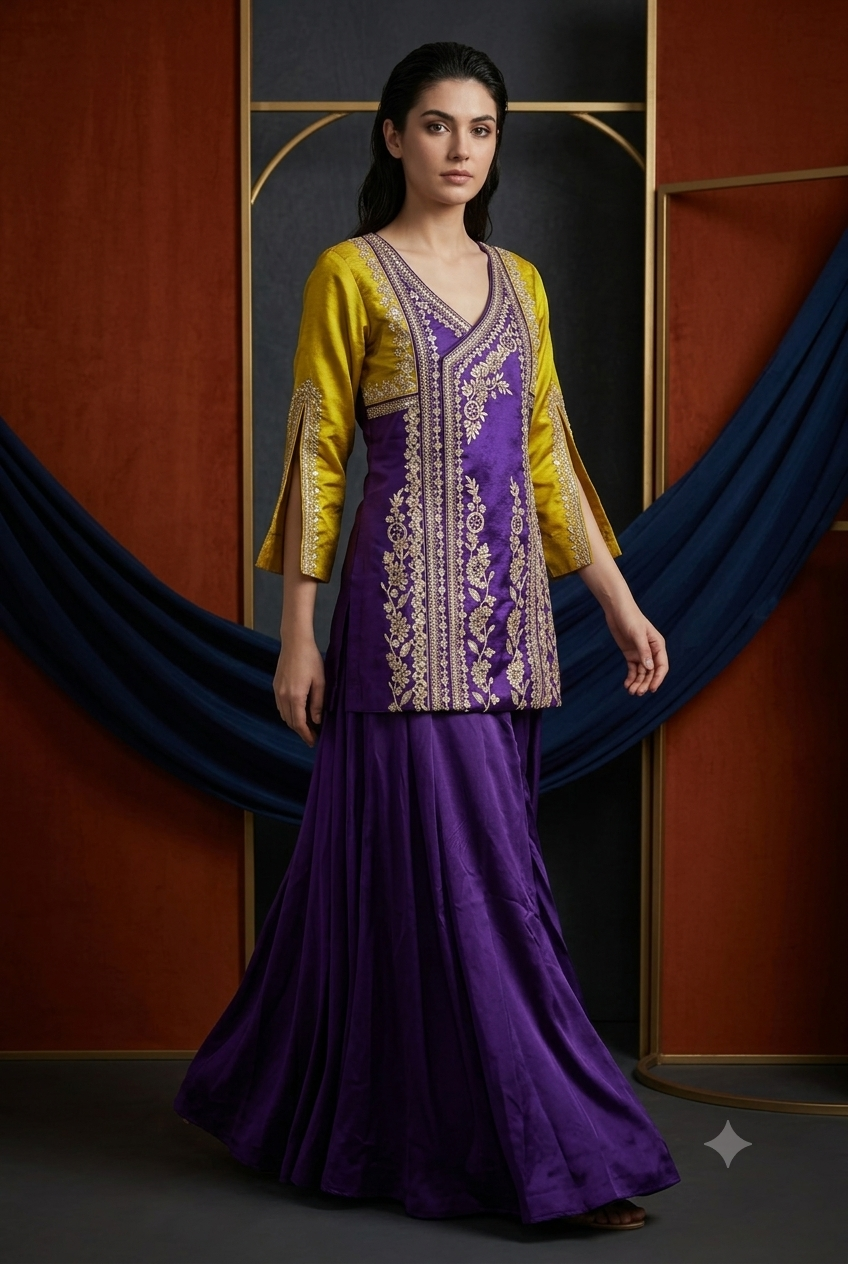 The Royal Violet & Olive Angrakha Set