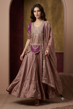 The Dusty Taupe & Purple Bandhani Fusion Set