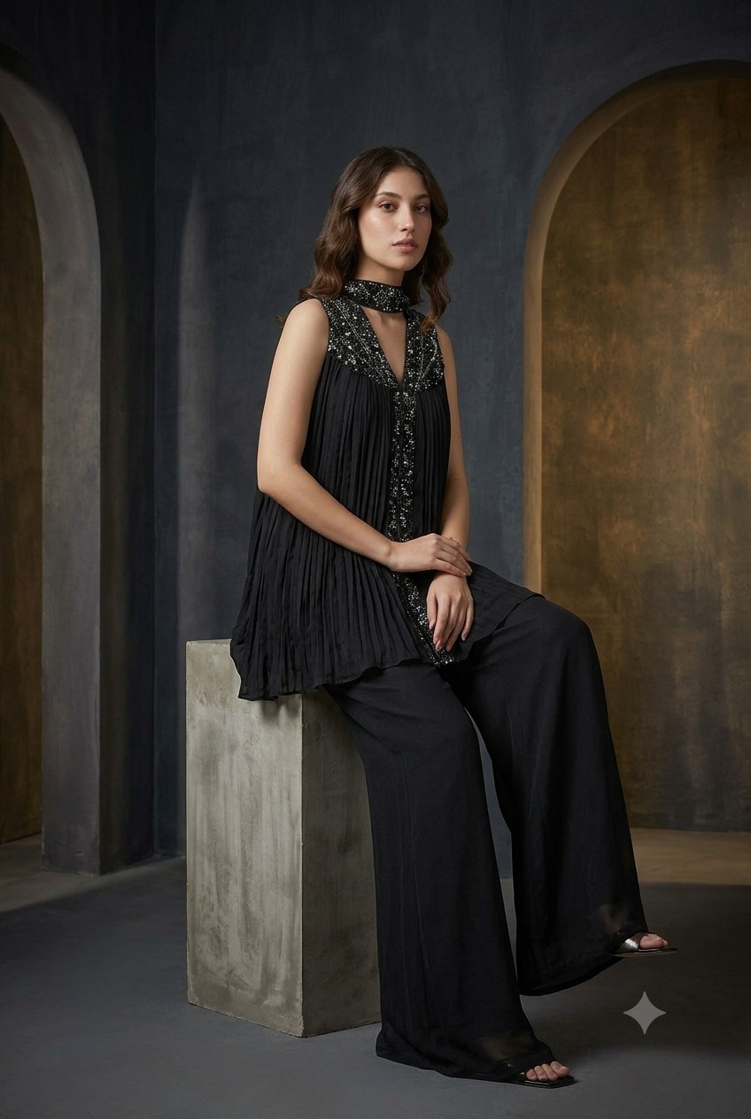 The Midnight Noir Pleated Co-ord Set