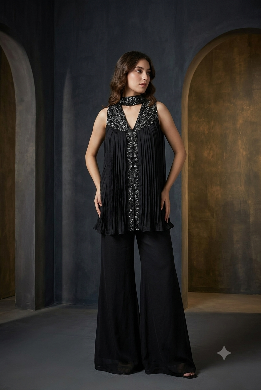 The Midnight Noir Pleated Co-ord Set