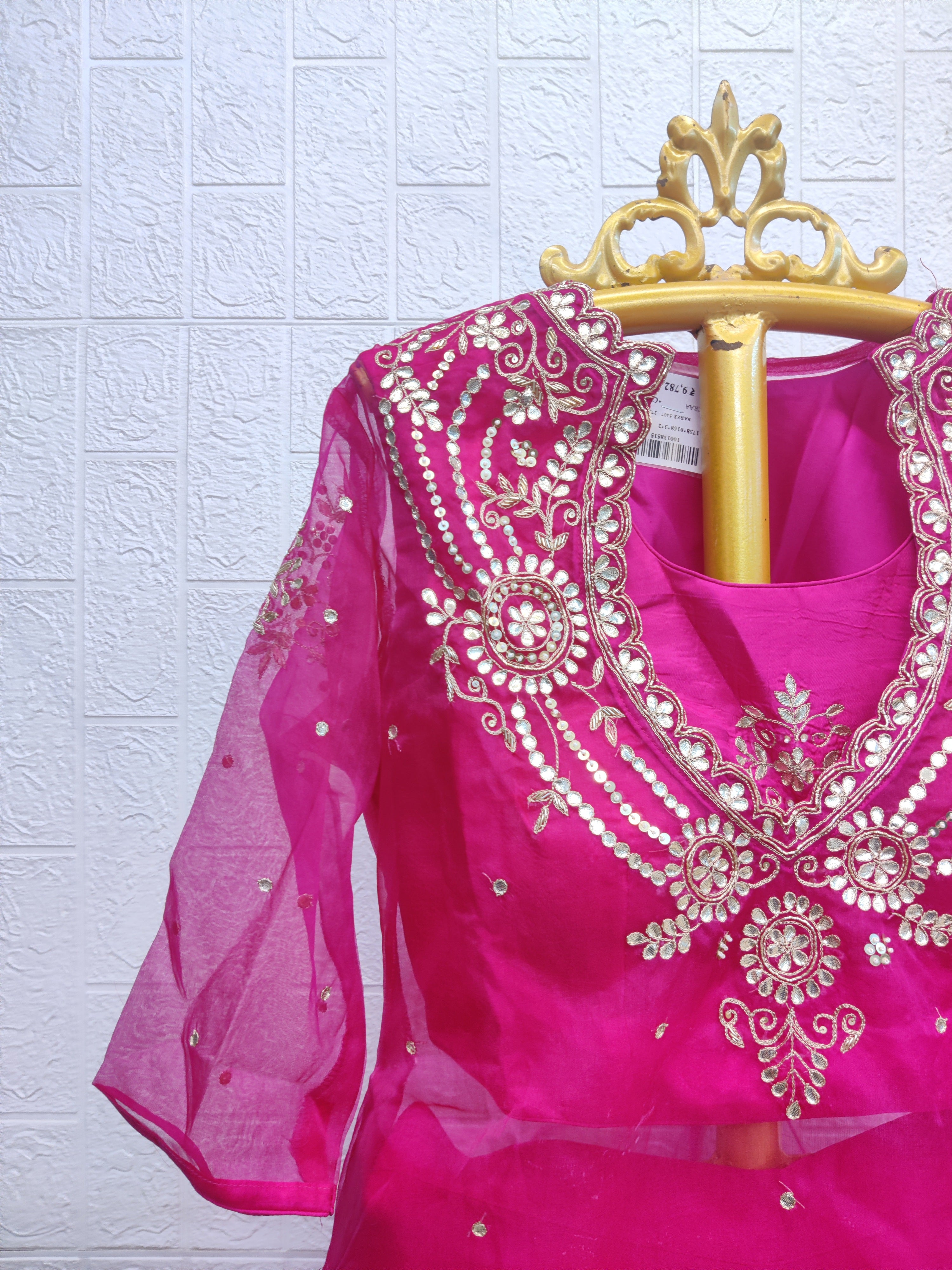 The Rani Pink Mirror-Work Organza Tunic Set