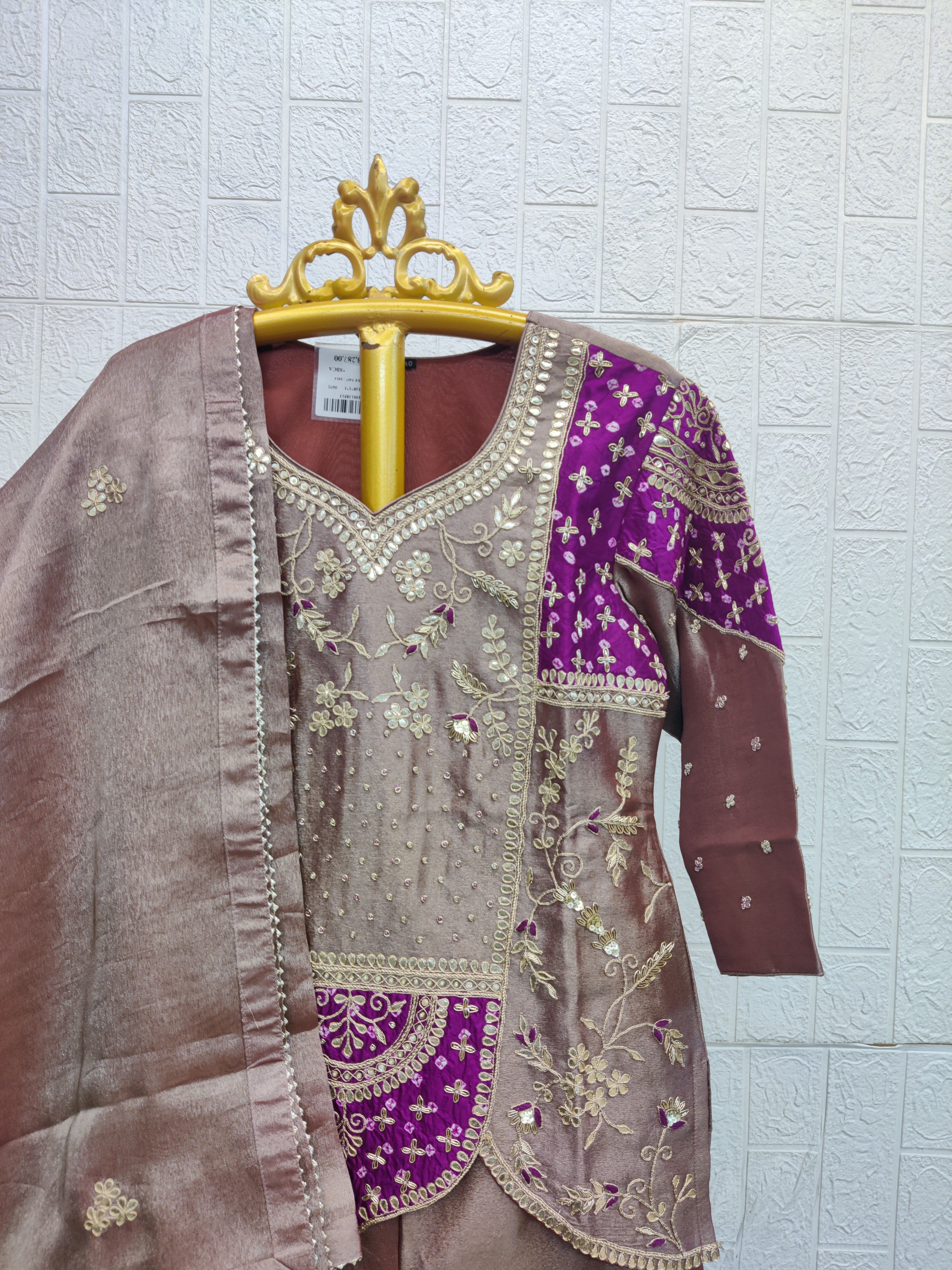 The Dusty Taupe & Purple Bandhani Fusion Set