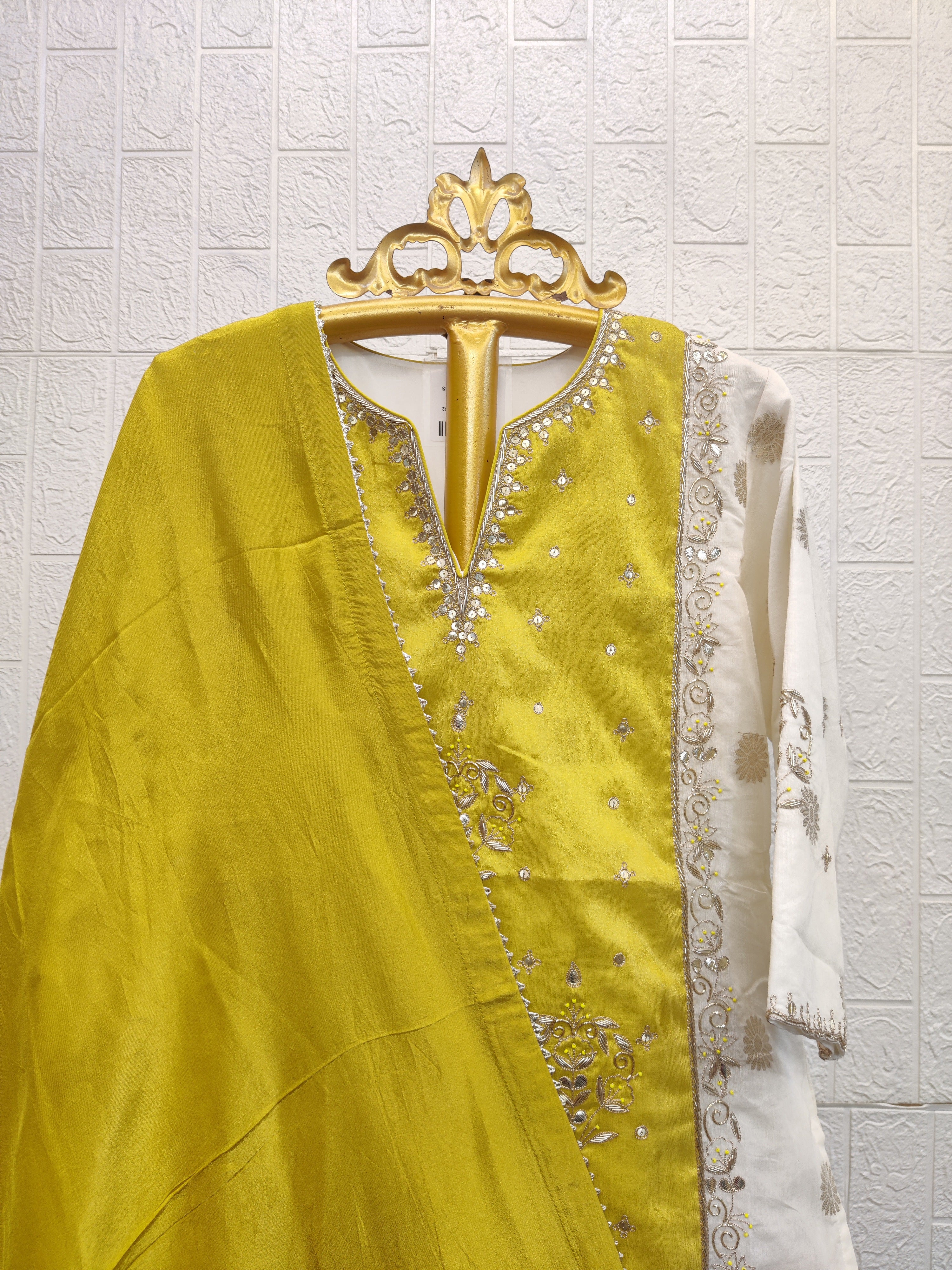 The Chartreuse & Ivory Chanderi Sharara Set