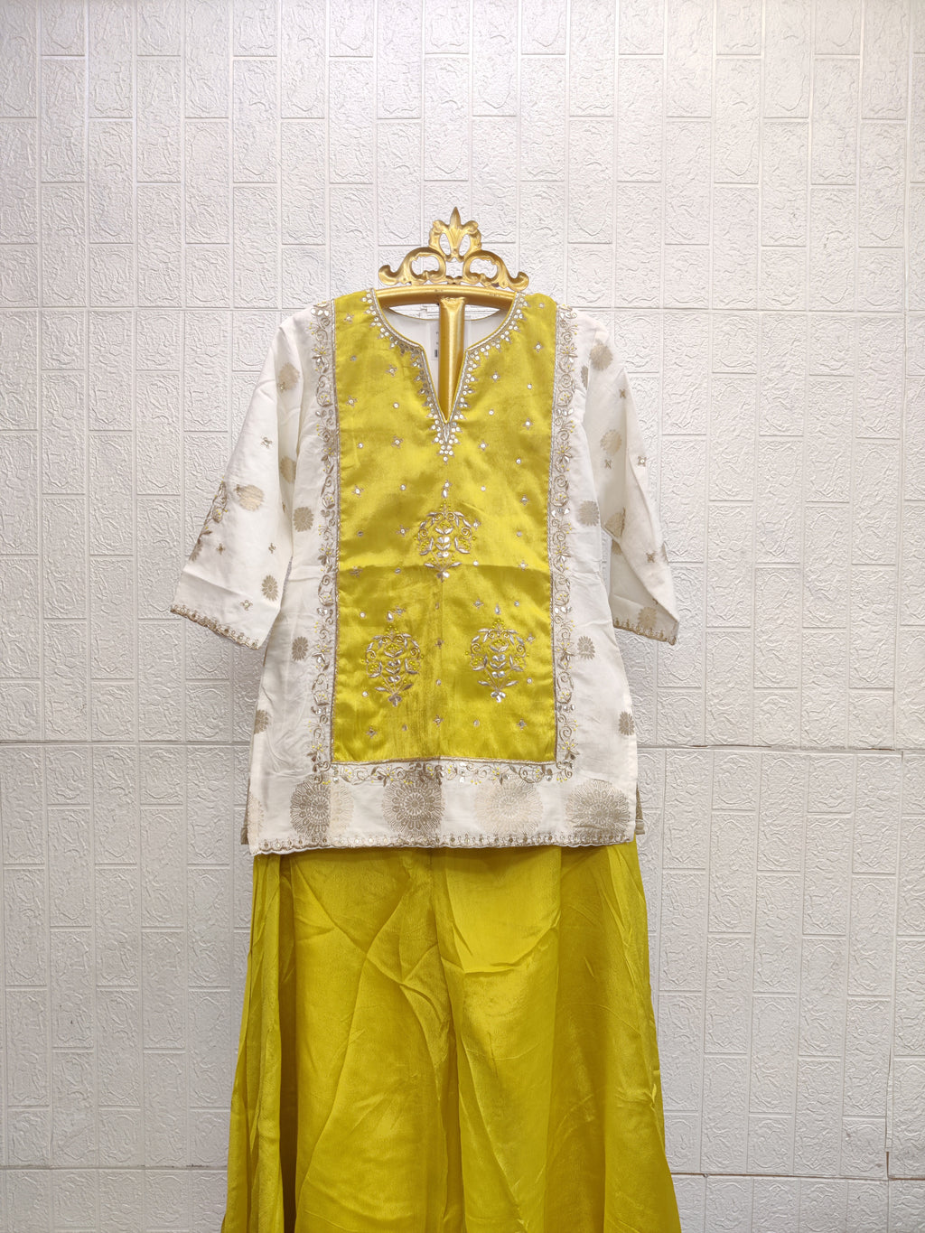 The Chartreuse & Ivory Chanderi Sharara Set
