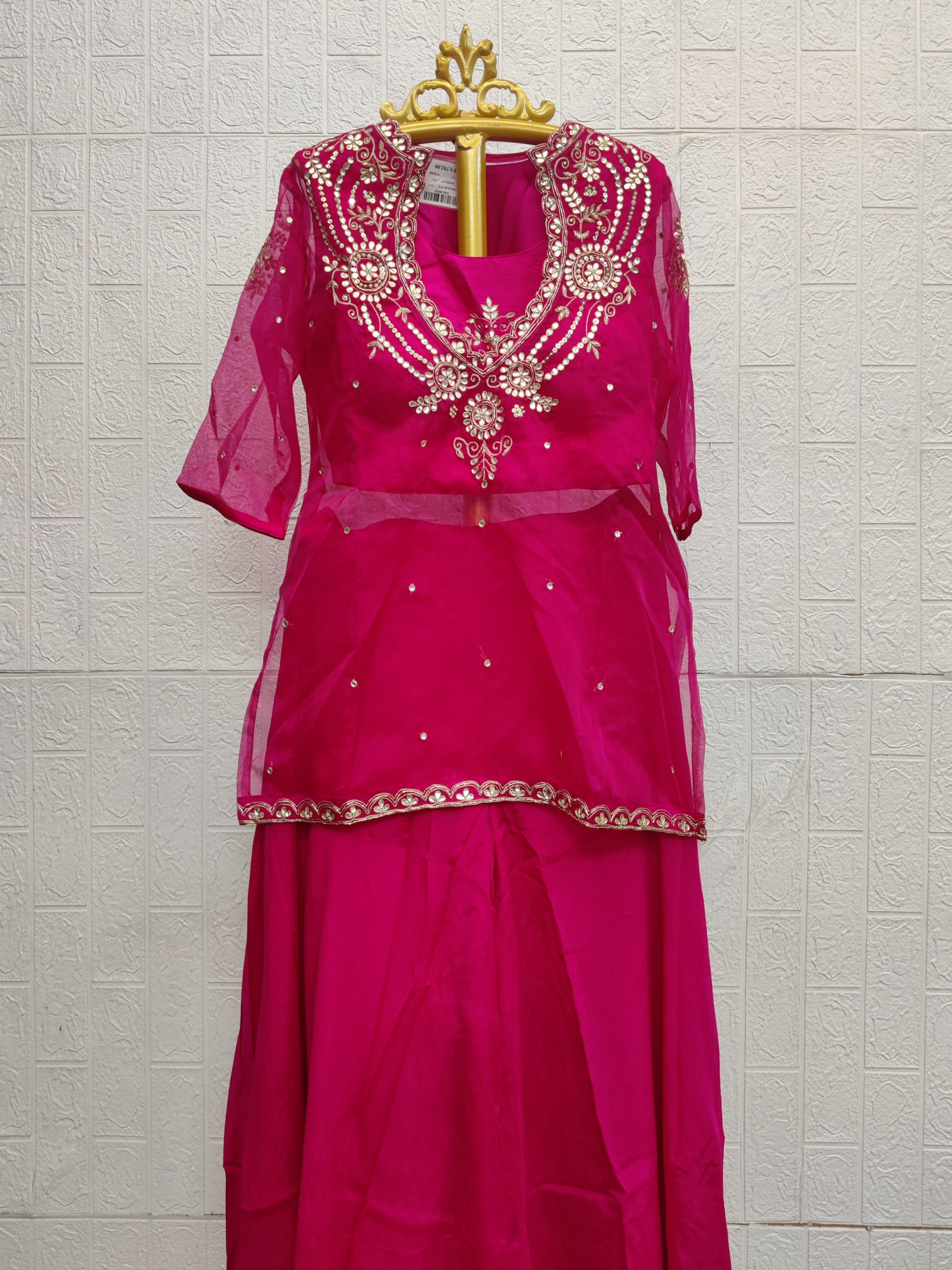 The Rani Pink Mirror-Work Organza Tunic Set