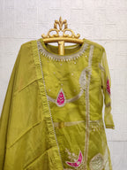 The Olive Green & Fuchsia Paisley Organza Set