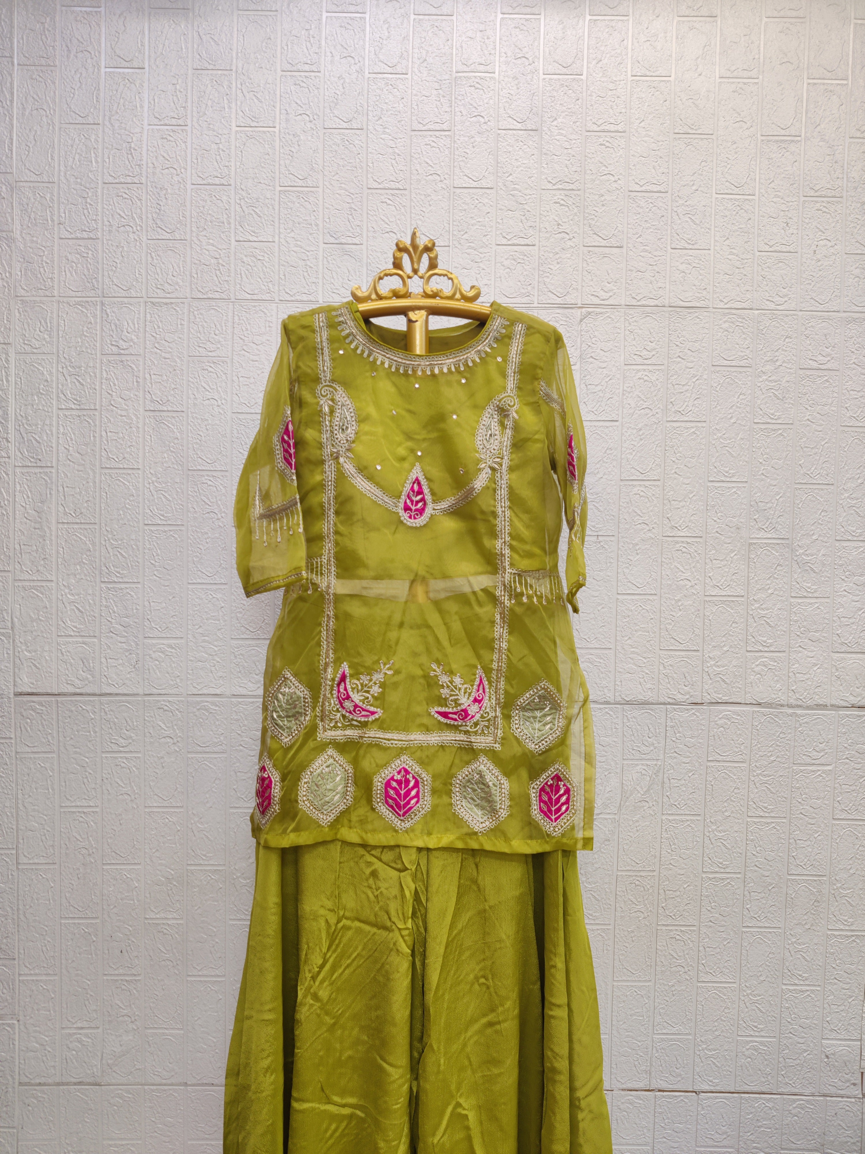The Olive Green & Fuchsia Paisley Organza Set