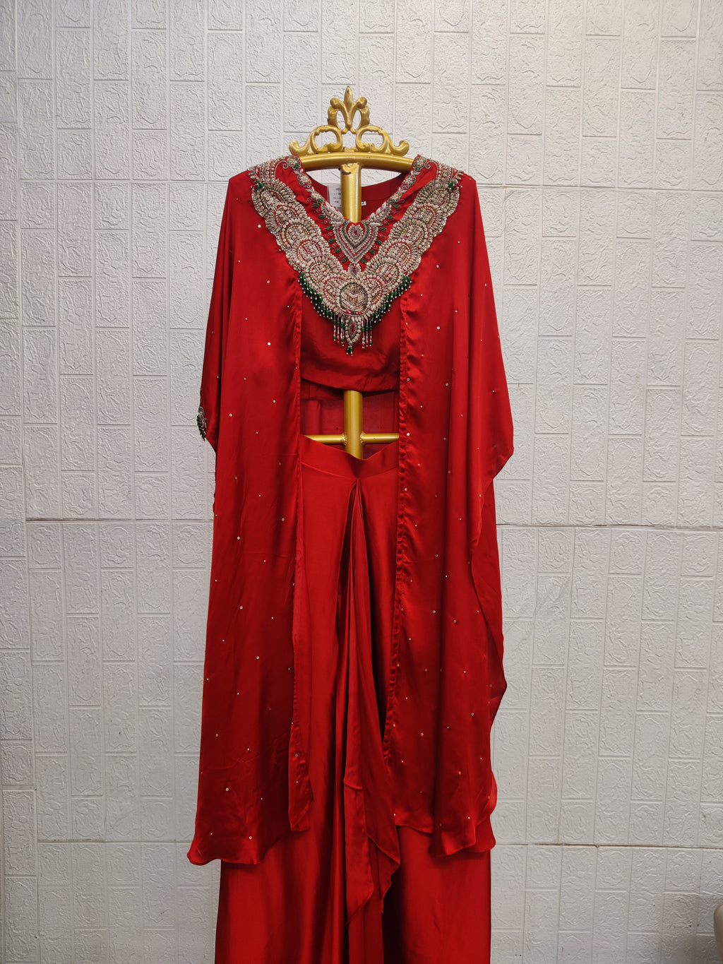 The Scarlet Rust Embellished Cape Set