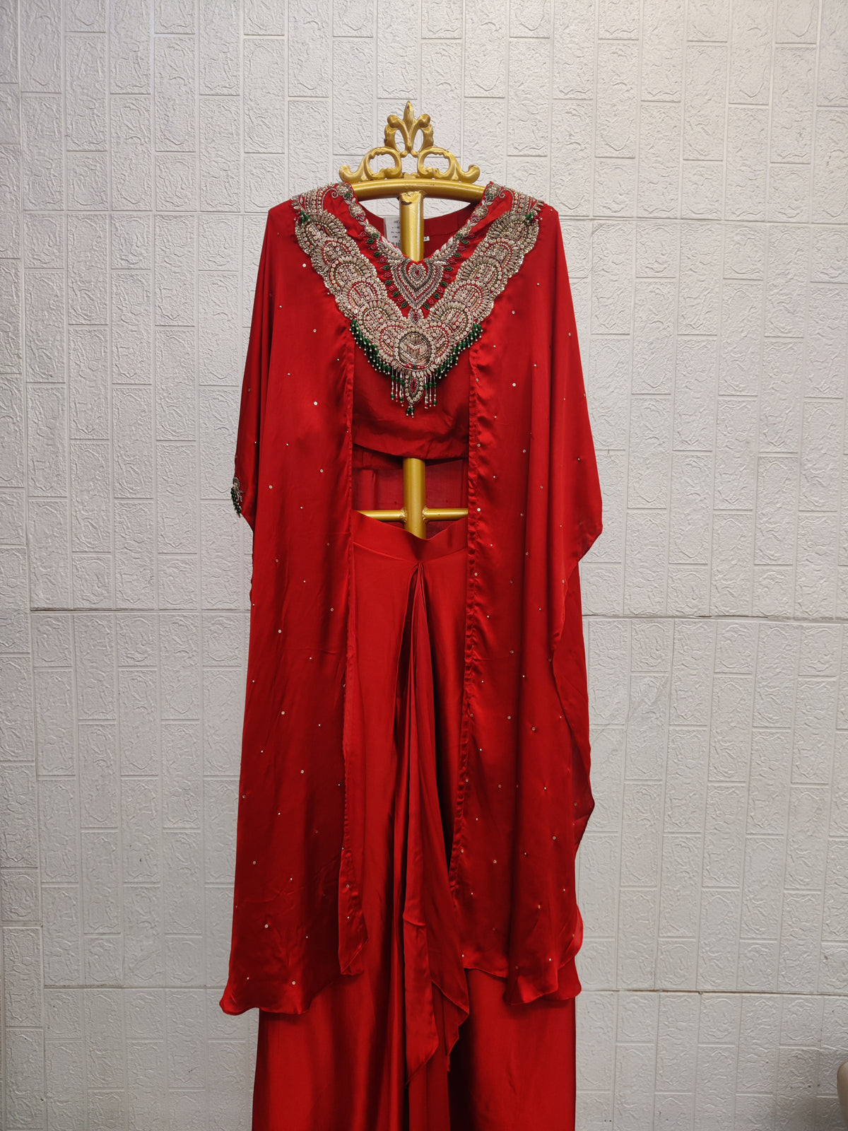 The Scarlet Rust Embellished Cape Set