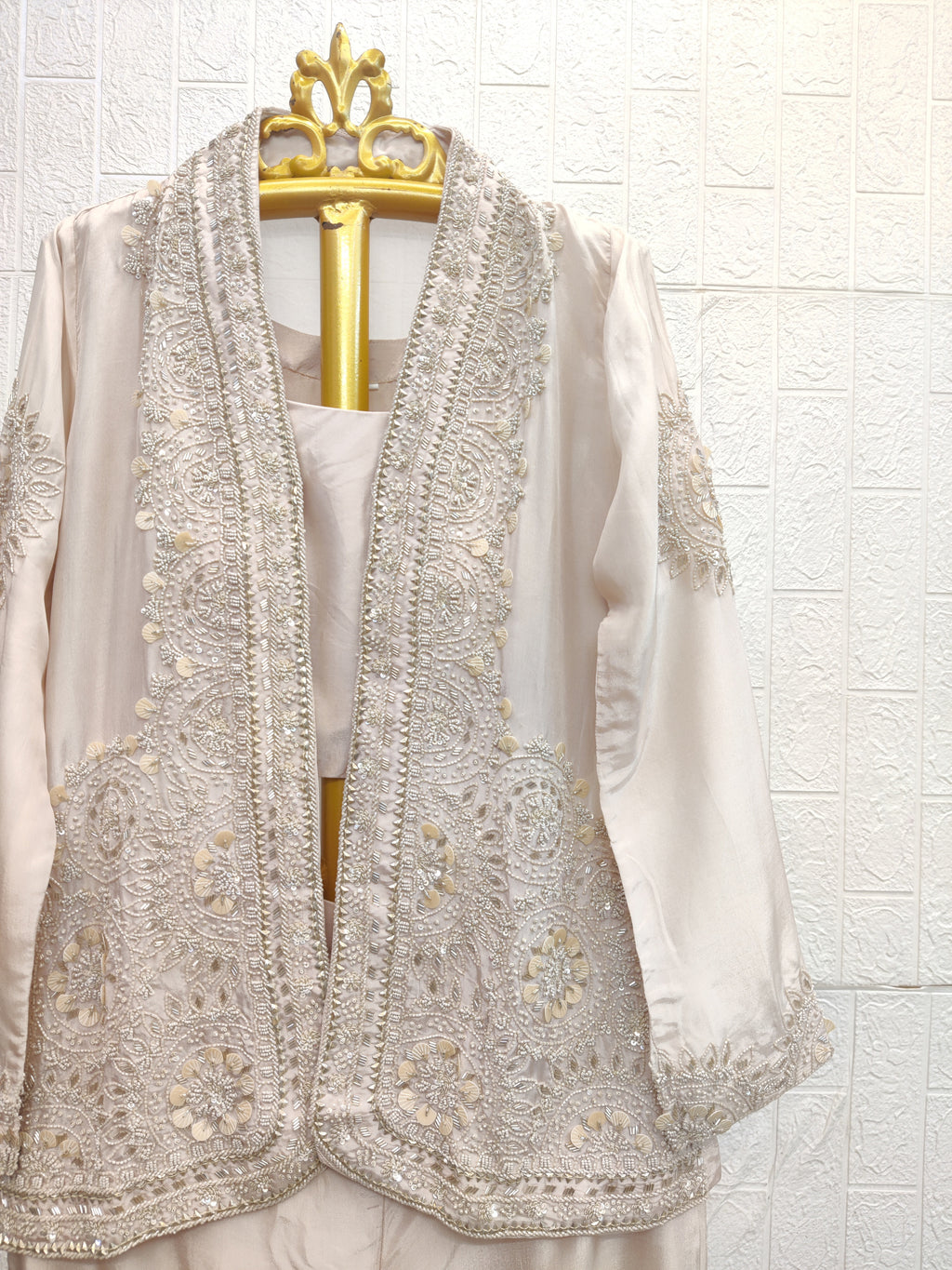 The Champagne Pearl Heavily Embellished Jacket Set