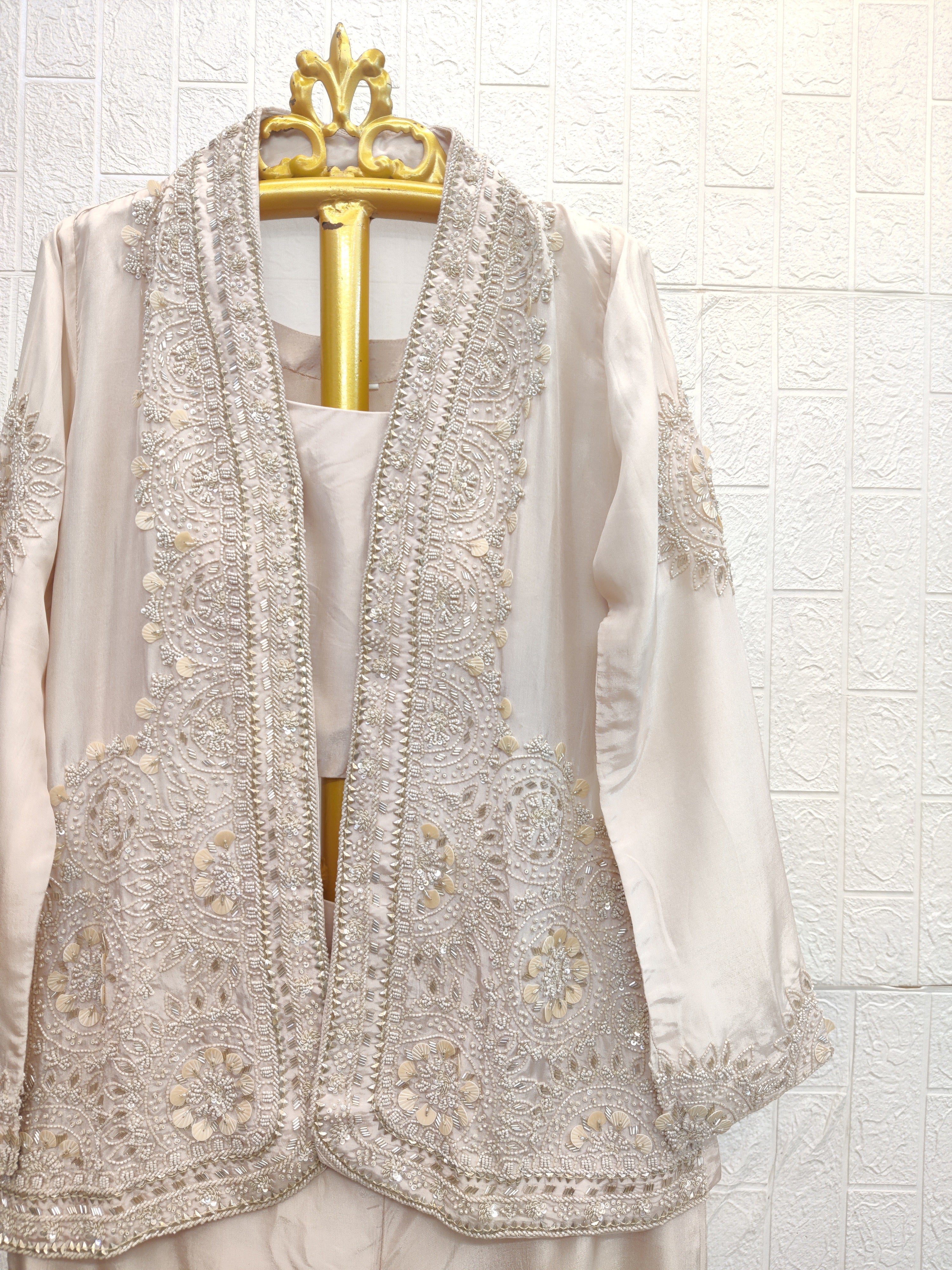 The Champagne Pearl Heavily Embellished Jacket Set