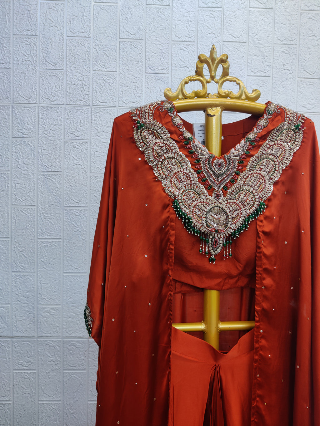 The Scarlet Rust Embellished Cape Set
