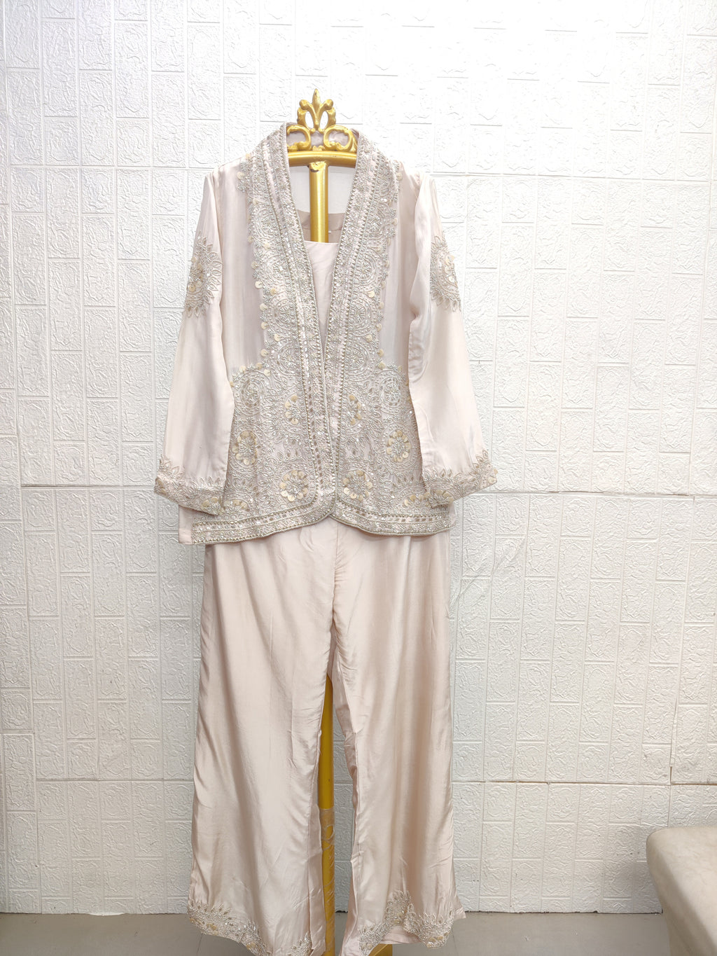 The Champagne Pearl Heavily Embellished Jacket Set