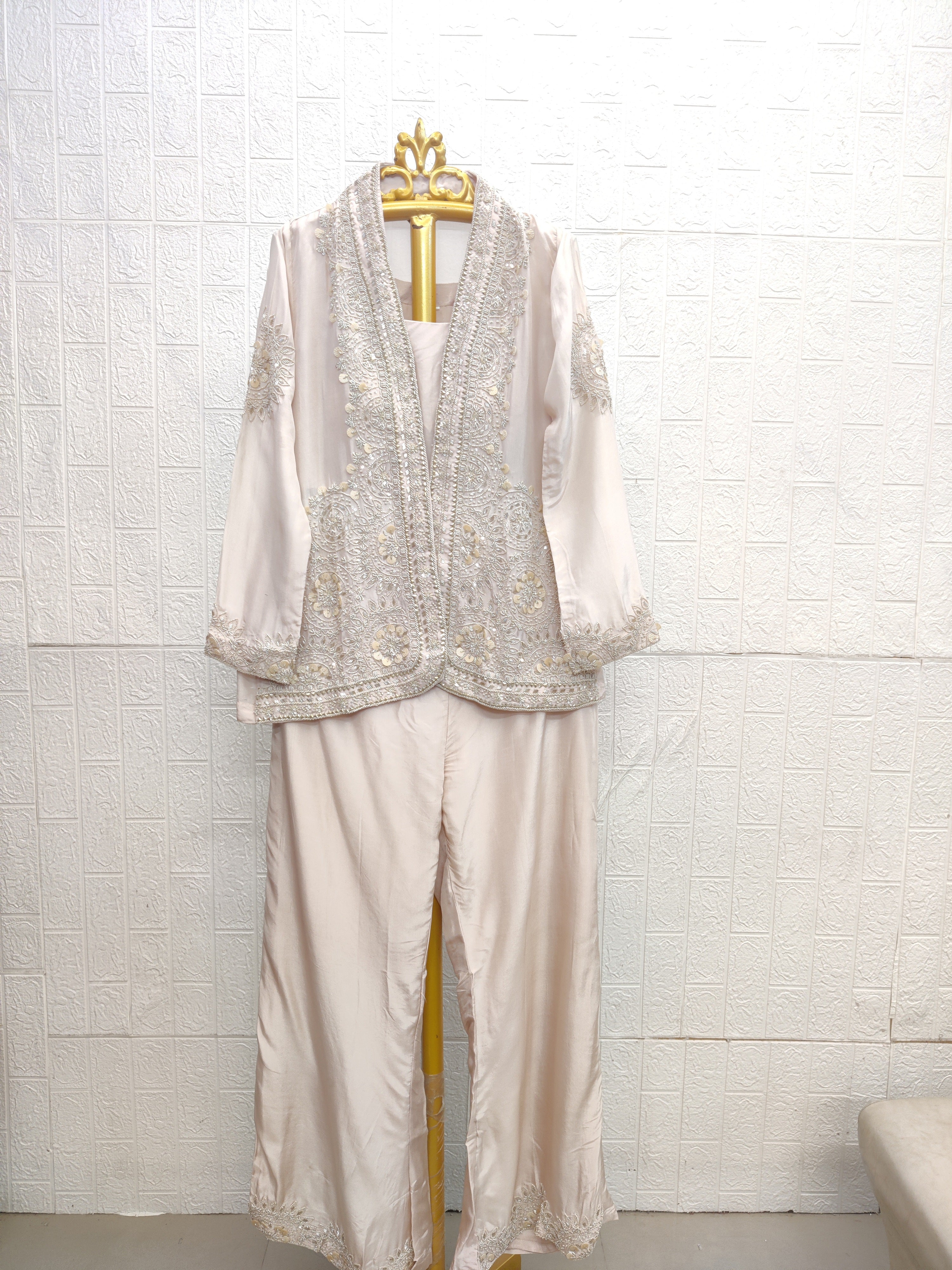 The Champagne Pearl Heavily Embellished Jacket Set