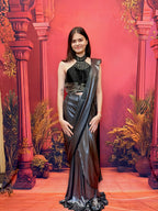 The Metallic Charcoal Pre-Draped Saree Gown