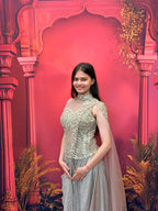 The Silver Sage Sculpted Cape Saree Gown