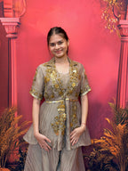 The Bronzed Champagne Pleated Jacket Sharara Set