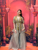 The Bronzed Champagne Pleated Jacket Sharara Set