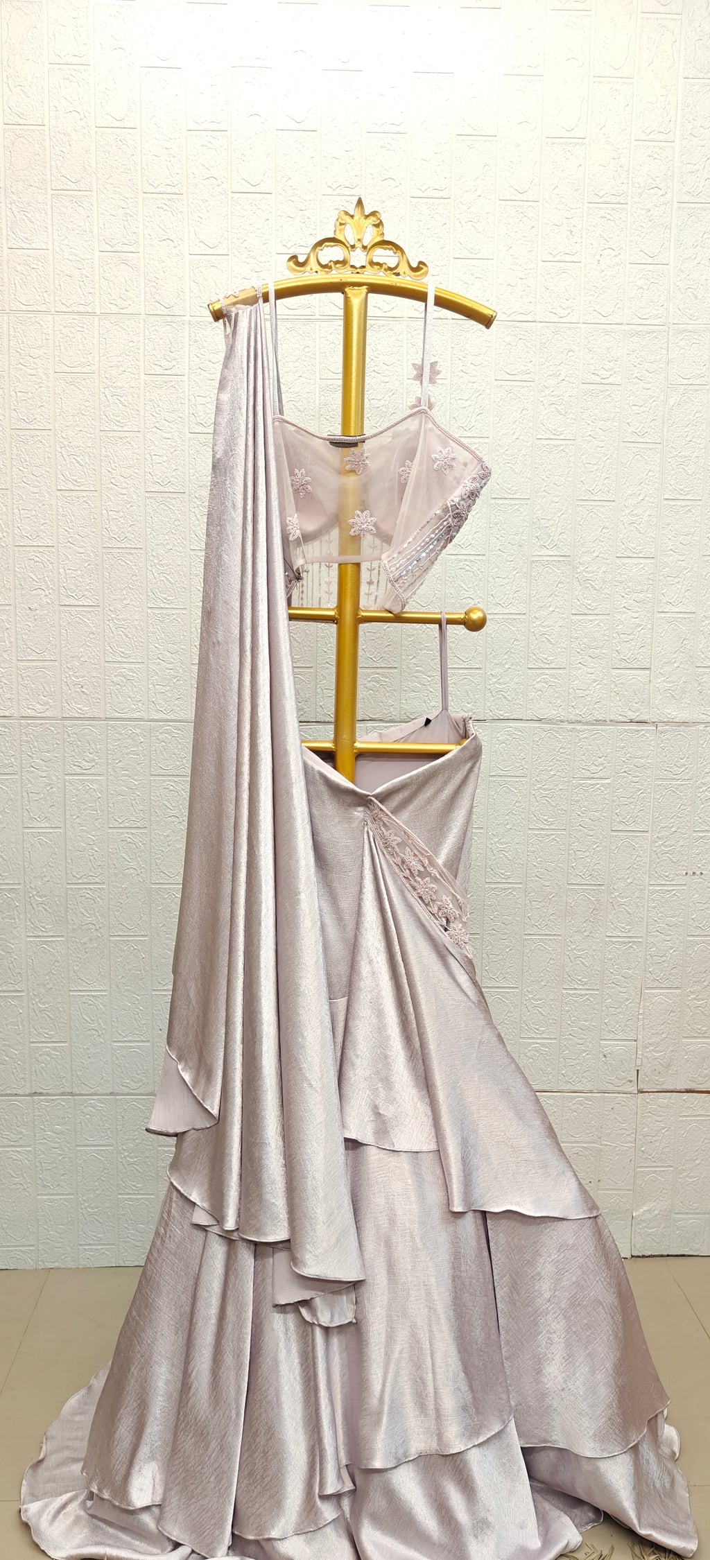 The Lavender Radiance Tiered Saree Gown
