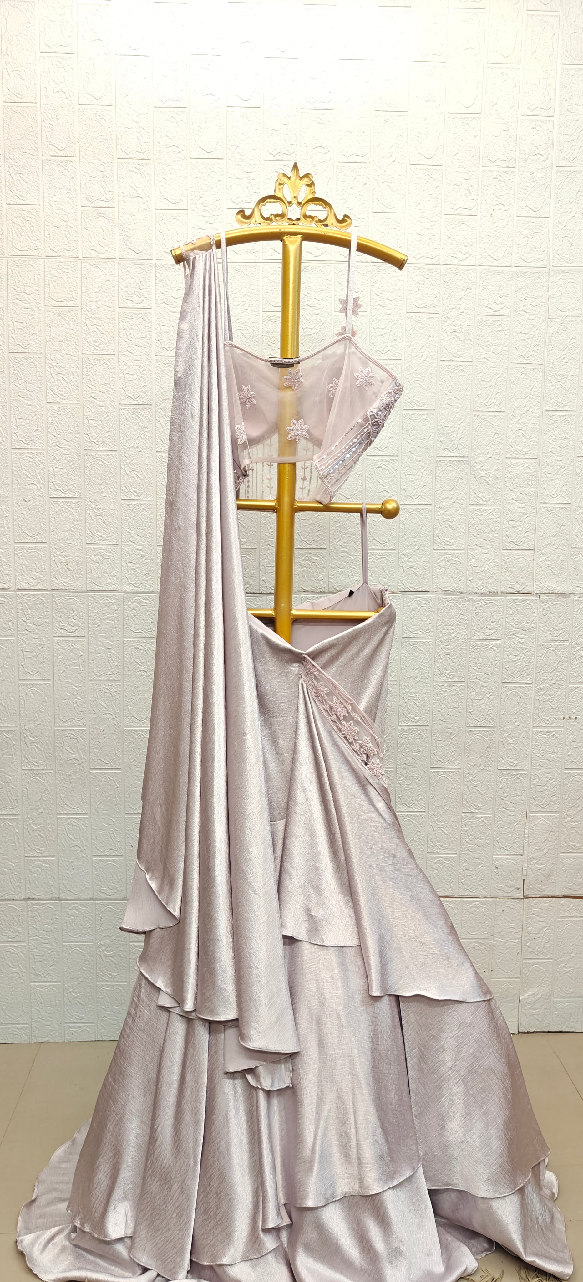 The Lavender Radiance Tiered Saree Gown