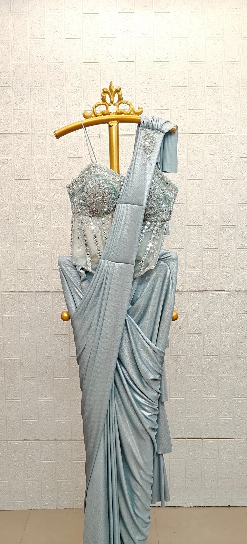 The Ice-Blue Grecian Saree Gown
