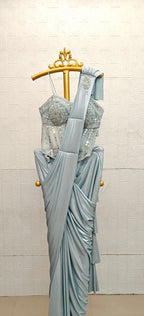 The Ice-Blue Grecian Saree Gown