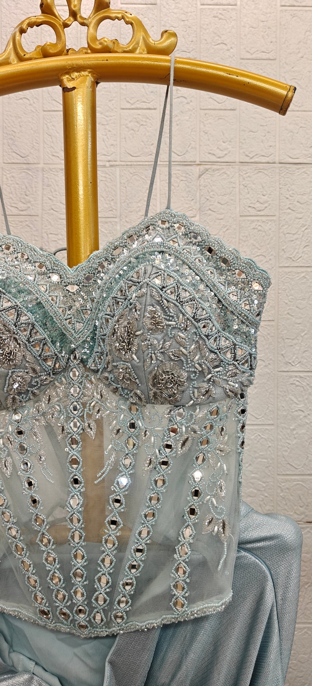 The Ice-Blue Grecian Saree Gown