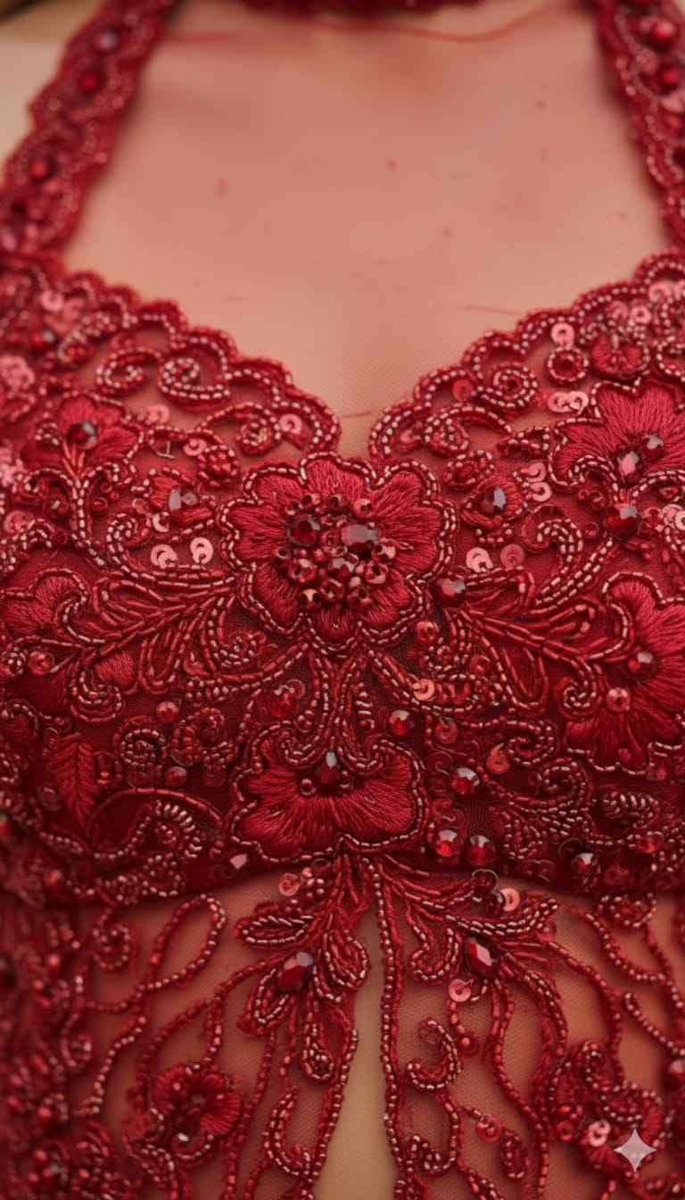 Crimson Embellished Halter & Draped Dhoti Skirt Set