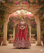Crimson Heritage rawsilk sequence and kardana Lehenga Set