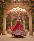 Crimson Heritage rawsilk sequence and kardana Lehenga Set