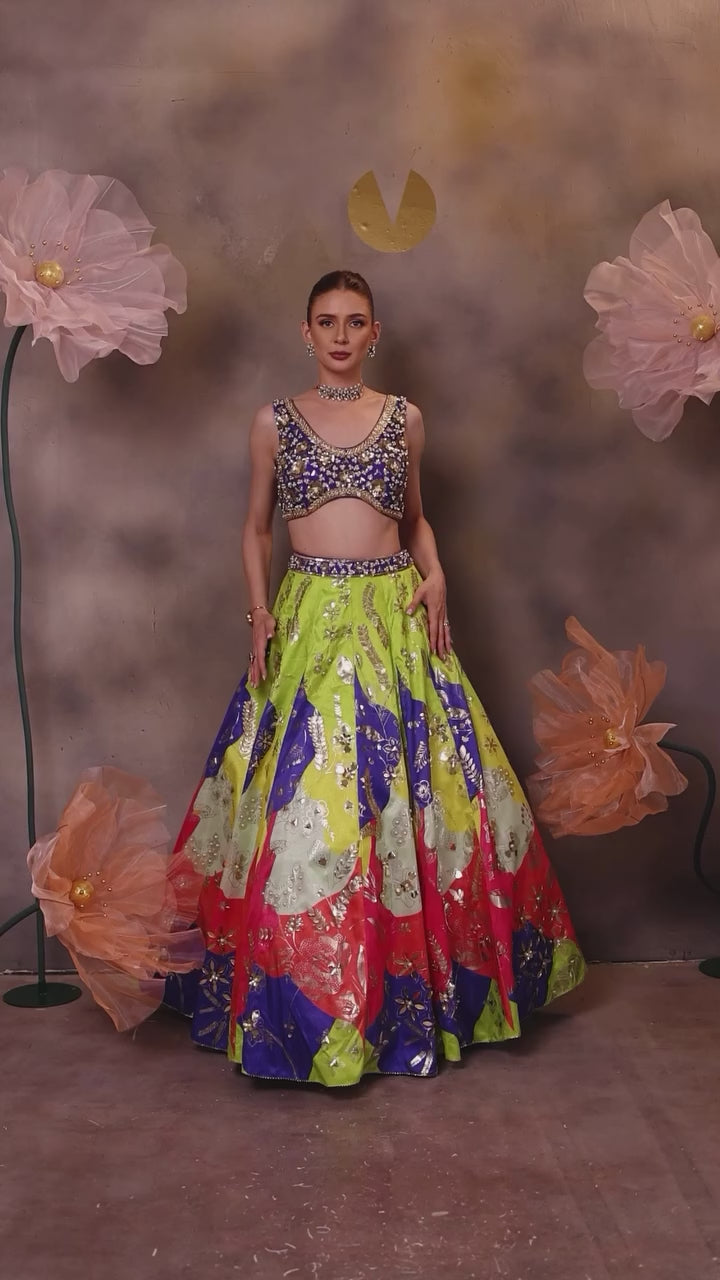 Shubh Studio Vibrant Multicolor Indo-Western Lehenga Set with Embellished Jacket
