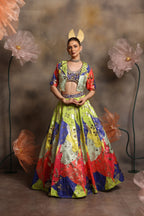 Shubh Studio Vibrant Multicolor Indo-Western Lehenga Set with Embellished Jacket