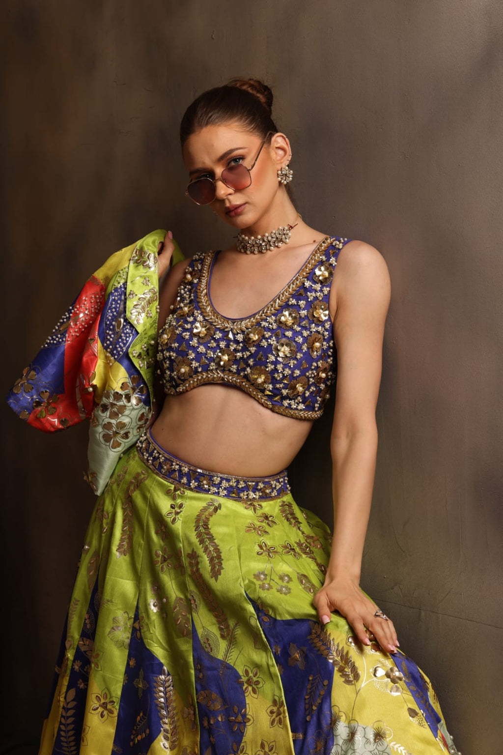 Shubh Studio Vibrant Multicolor Indo-Western Lehenga Set with Embellished Jacket