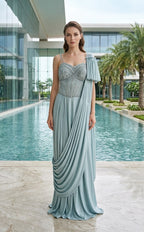 The Ice-Blue Grecian Saree Gown