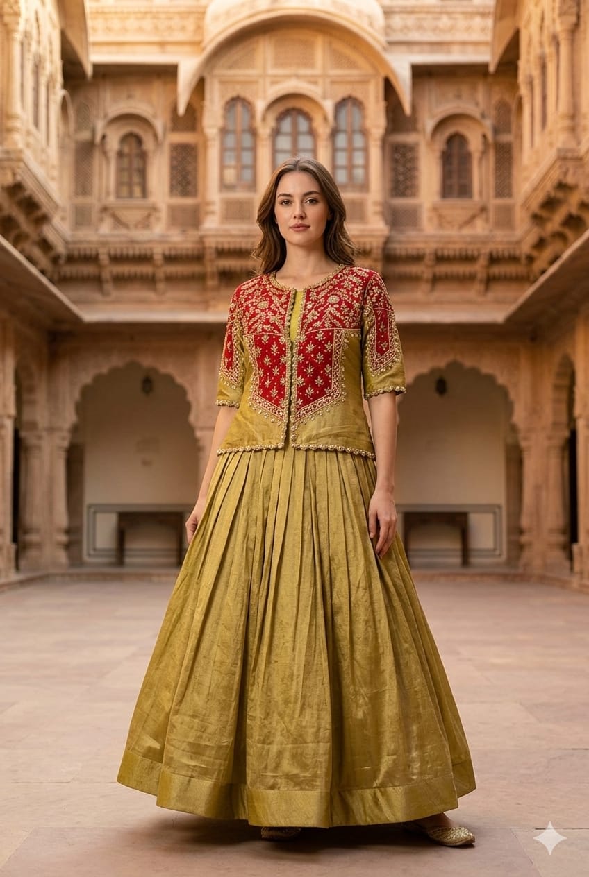 Royal Fuchsia & Dusty Mauve Zari-Embroidered Jacket Lehenga Set