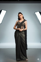 Draped Elegance: Charcoal Metallic Ready-to-Wear Pre-Stitched Saree