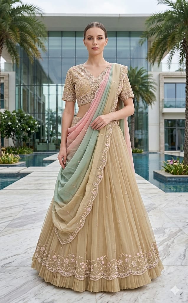 Elegant Pastel Embroidered Lehenga Choli Set