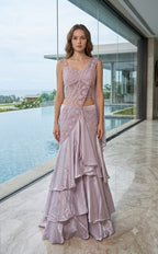 The Lavender Radiance Tiered Saree Gown