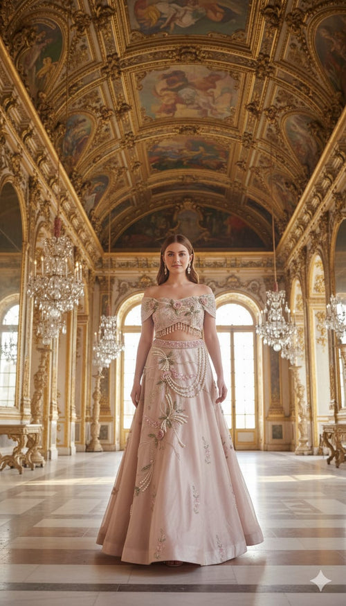 Blush Rose & Pearl Hand-Embellished Couture Lehenga Set