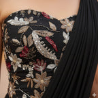 Elegant Deep Plum Georgette Lehenga Choli with Embroidered Halter Blouse and Ruffle Dupatta
