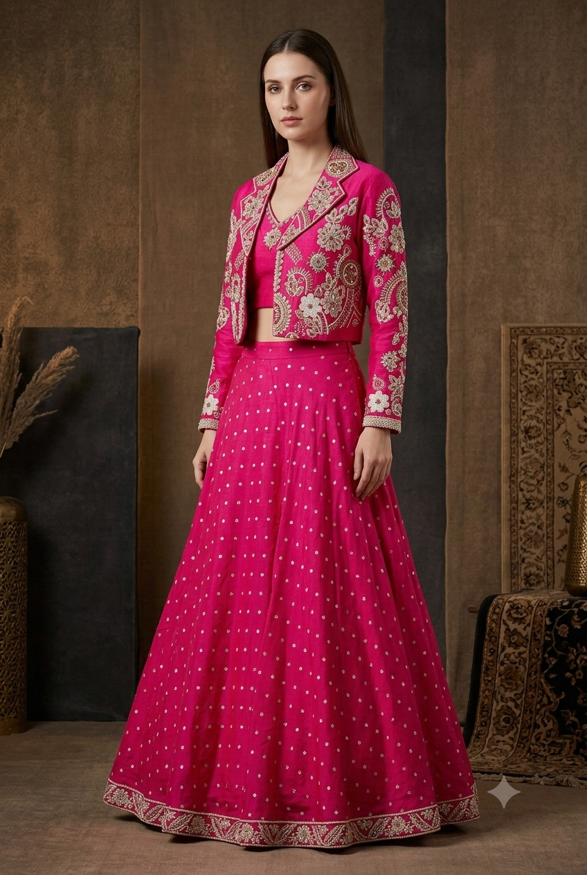 The Rani Pink Heritage Jacket Lehenga
