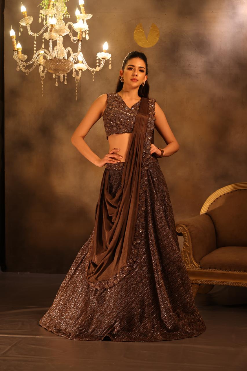The Bronze Glitz Draped Lehenga-Saree