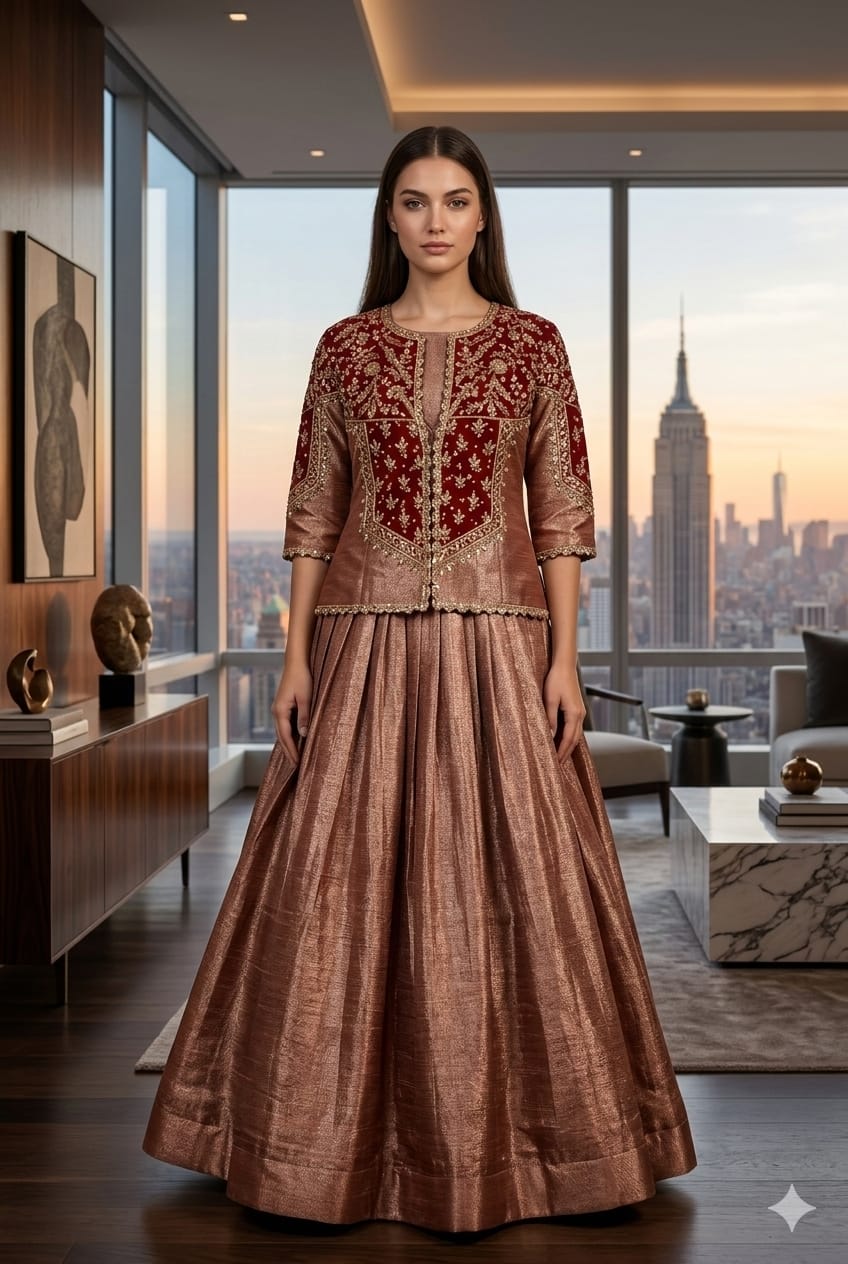 Royal Fuchsia & Dusty Mauve Zari-Embroidered Jacket Lehenga Set
