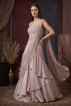 The Lavender Radiance Tiered Saree Gown