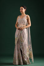 Shubh Studio Smoky Mauve Pearl-Embellished Lehenga Saree Set