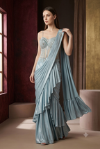 The Ice-Blue Grecian Saree Gown